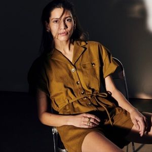 Madewell Romper olive mustard yellow safari Size XS